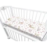 MimiNu - Cearceaf cu elastic pentru patut co-sleeper, Luna, Dimensiune 84.5 x 50.5 cm, Din bumbac certificat Oeko Tex Standard 100, Sweet Deer Pink BYN6426972017558