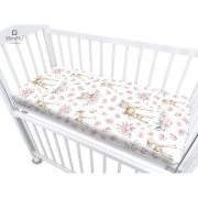 MimiNu - Cearceaf cu elastic pentru patut co-sleeper, Vera, Dimensiune 89 x 51 cm, Din bumbac certificat Oeko Tex Standard 100, Sweet Deer Pink BYN6426972017589