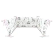 Qmini - Aparatoare pentru patut 120X60 cm, Din bumbac certificat Oeko Tex Standard 100, 180x30 cm, Cu panglici, Elephants on Rainbow Pink BYN6426972018517