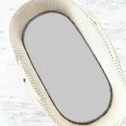 Qmini - Cearceaf cu elastic pentru landou, carucior si cosulet, Dimensiune 80x35 cm, Din bumbac certificat Oeko Tex Standard 100, Gray BYN6426972018043