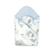 Qmini - Paturica de infasat cu doua fete, Cu multiple utilizari, Cu inchidere arici velcro, Dimensiune 75x75 cm, Din bumbac certificat Oeko Tex Standard 100, Elephants on Rainbow Blue BYN6426972018340