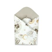 Qmini - Paturica de infasat cu doua fete, Cu multiple utilizari, Cu inchidere arici velcro, Dimensiune 75x75 cm, Din bumbac certificat Oeko Tex Standard 100, Teddy Bear and Friends Beige BYN6426972018265