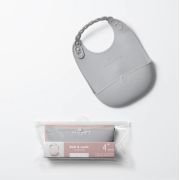 Baveta bebelusi Miniware Roll & Lock, 100% din silicon alimentar, Grey JEMmw_SBIBG