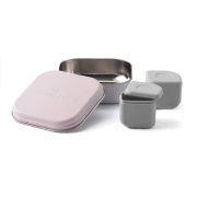 Set cutie cu 2 silipods pentru mancare bebelusi Miniware Grow bento, 3 piese, Cotton Candy+Grey JEMmw_GBC2G
