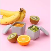 Set cutie cu 2 silipods pentru mancare bebelusi Miniware Grow bento, 3 piese, Cotton Candy+Grey JEMmw_GBC2G