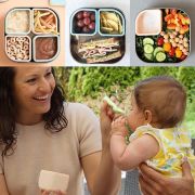 Set cutie cu 2 silipods pentru mancare bebelusi Miniware Grow bento, 3 piese, Keylime+Grey JEMmw_GBK2G