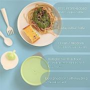 Set diversificare hrana bebelusi Miniware Little Foodie, 100% din materiale naturale biodegradabile, 6 piese, Vanilla+Cotton candy JEMmw_MWLFVC