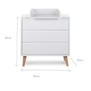 Comoda Childhome Retro Rio 90x50x90 cm cu masa de infasat, MDF Alb ERFCH-KO3DRRW
