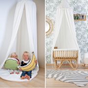 Cort cu baldachin + saltea de joaca Childhome 120x120x230 cm, Jerse Alb ERFCH-CCHCTW