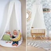 Cort cu baldachin + saltea de joaca Childhome 120x120x230 cm, Jerse Alb ERFCH-CCHCTW