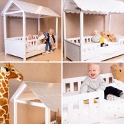 Pat Casuta Childhome cu protectii laterale 70x140 cm Lemn Alb ERFCH-B140BHR