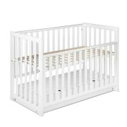 Patut cu laterala culisanta si sertar compartiment, Cu capac deasupra, YappyDue din lemn de fag, Cu sina speciala pentru dentitie, Suport pentru saltea reglabil, YappyKids, 120x60 cm, Alb BYNYAPPYDUE_WHITE