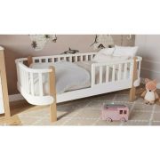 Patut junior cu bariera de protectie YappyEtude din lemn de fag, YappyKids, 160x80 cm, Alb BYNYAPPYETUDETODDLER_WHITE