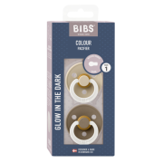 Bibs - set 2 suzete fosforescente colour glow latex, tetina rotunda, 0 luni +-vanilla/dark oak bbb110244