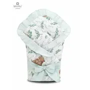 MimiNu - Paturica de infasat multifunctionala, Cu volanase, Cu inchidere cu panglica si arici velcro, Dimensiune 75x75 cm, Din bumbac certificat Oeko Tex Standard 100, Lulu Natural/Mint BYN6426972018593