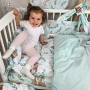 MimiNu - Paturica de infasat multifunctionala, Cu volanase, Cu inchidere cu panglica si arici velcro, Dimensiune 75x75 cm, Din bumbac certificat Oeko Tex Standard 100, Lulu Natural/Mint BYN6426972018593