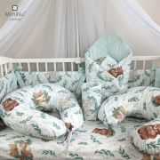 MimiNu - Paturica de infasat multifunctionala, Cu volanase, Cu inchidere cu panglica si arici velcro, Dimensiune 75x75 cm, Din bumbac certificat Oeko Tex Standard 100, Lulu Natural/Mint BYN6426972018593