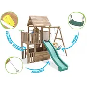 Complex de joaca balconyfort &trade; single swing, tobogan verde, dunster house - okedhps701-1