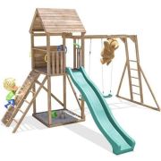 Complex de joaca frontierfort max cu monkey bars si 2 leagane, tobogan verde 2.9 m, dunster house - okedhps708-1