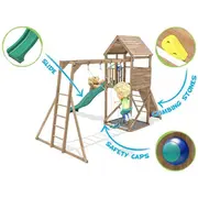 Complex de joaca frontierfort max cu monkey bars si 2 leagane, tobogan verde 2.9 m, dunster house - okedhps708-1