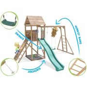 Complex de joaca frontierfort max cu monkey bars si 2 leagane, tobogan verde 2.9 m, dunster house - okedhps708-1
