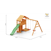 Complex joaca din lemn smart 2 cu leagane, zid de catarat si turn fungoo - okefu06760ptxx2