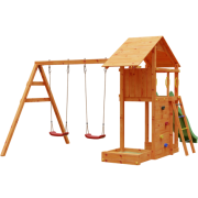 Complex joaca din lemn smart 2 cu leagane, zid de catarat si turn fungoo - okefu06760ptxx2