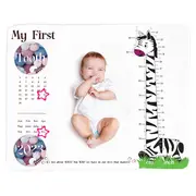 Paturica Milestone plusata cu 2 fete pentru fotografierea bebelusului Long Neck Zebra & Foot Steps, cu 45 Stickere Cadou