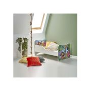 Pat pentru copii cu sertar, hm happy jungle, pal melaminat, saltea inclusa, 140x70 cm, multicolor drm10100