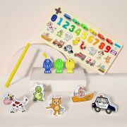 Tabla educativa din lemn cu cifre, animale si vehicule ricokids 781400  edeedi781400