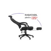 Scaun birou ergonomic off 927, mesh, recliner, suport picioare retractabil, 100 kg, negru drm8655