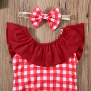 Costum de baie cu patratele rosii si bentita (Marime: 130) JEMdrl47b27