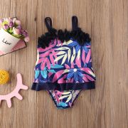 Costum de baie mov cu frunze si floricele aplicate (Marime: 100) JEMdrl47l24