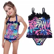 Costum de baie mov cu frunze si floricele aplicate (Marime: 110) JEMdrl47l25