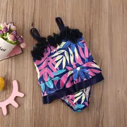 Costum de baie mov cu frunze si floricele aplicate (Marime: 90) JEMdrl47l23