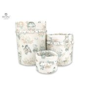 MimiNu - Set 3 cosuri rotunde cu dimensiuni generoase pentru depozitare jucarii, Cu volanase, Dimensiuni 50x35 cm, 35x30 cm, 19x23 cm, Din bumbac certificat Oeko Tex Standard 100, Design, Zoo on Bikes Nugat BYN5907501455580