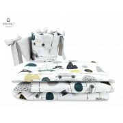 MimiNu - Set lenjerie patut cu 6 piese, Cu pilota si perna, Cu doua aparatori laterale, Din bumbac certificat Oeko Tex Standard 100, Pentru patut 120x60 cm, Childrens Journey Grey BYN6426972019347