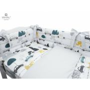 MimiNu - Set lenjerie patut cu 6 piese, Cu pilota si perna, Cu doua aparatori laterale, Din bumbac certificat Oeko Tex Standard 100, Pentru patut 120x60 cm, Childrens Journey Grey BYN6426972019347