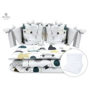 MimiNu - Set lenjerie patut cu 6 piese, Cu pilota si perna, Cu doua aparatori laterale, Din bumbac certificat Oeko Tex Standard 100, Pentru patut 120x60 cm, Childrens Journey Grey BYN6426972019347