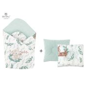MimiNu - Set paturica de infasat cu doua fete, Dimensiune 75x75 cm + Perna bebelusi profilata, Cu doua fete, Cu functie anti-soc, Dimensiune 23x26 cm, Materiale certificate Oeko Tex Standard 100, Lulu Natural BYN5907501450059