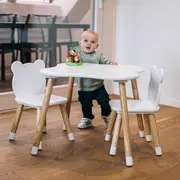 Set masuta si doua scaune pentru copii, Bear, Din lemn, Cu marginile rotunjite, FreeON, Alb BYN44282