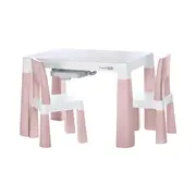 Set masuta si doua scaune pentru copii, Neo, Cu doua sertare, Cu masa reglabila la doua inaltimi, FreeON, Roz BYN46644