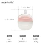 Biberon Anticolici Mombella Breast-Like, 120ml, Tetina S flux lent, 100% Silicon, Old Roze KRT8138