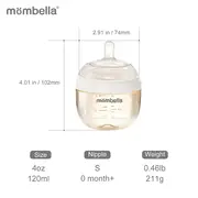 Biberon Anticolici Mombella Breast-Like, 120ml, Tetina S flux lent, PPSU, Ivory KRT8140