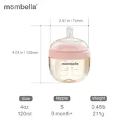 Biberon Anticolici Mombella Breast-Like, 120ml, Tetina S flux lent, PPSU, Old Roze KRT8142