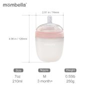 Biberon Anticolici Mombella Breast-Like, 210ml, Tetina M flux mediu, 100% Silicon, Old Roze KRT8139