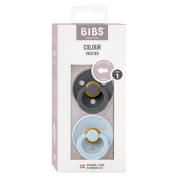 Bibs - set 2 suzete colour latex, tetina rotunda, 0 luni +-iron/baby blue bbb110223