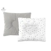 MimiNu - Perna bebelusi profilata, Cu doua fete, Cu functie anti-soc, Pufoasa, Din catifea si bumbac, Materiale certificate Oeko Tex Standard 100, 23x26 cm, Velvet Mini Gray Stars BYN6426972018685