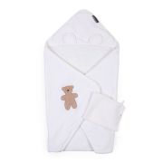 Prosop cu gluga si manusa de baie Childhome 80x80 cm, Muselina/Terry Teddy ERFCH-CCBCJMTB