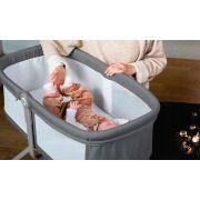 Lionelo - Patut balansoar Malin, 3 in 1, Pliabil, 0-9 kg, Geanta Transport, Asamblare Rapida, Ultra-Usor, Conform cu standardele europeane de securitate EN1130 si EN16890, Gri BYNLO-MALIN_GREY_STONE